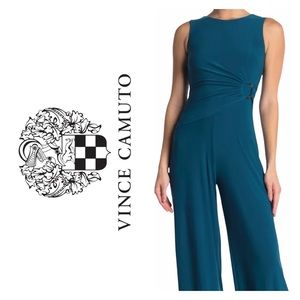 VINCE CAMUTO Teal Sleeveless Ruched Waist Jumpsuit